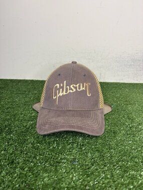 gibson guitar hat cap snap back gray gold trucker mesh embroidered casual mens